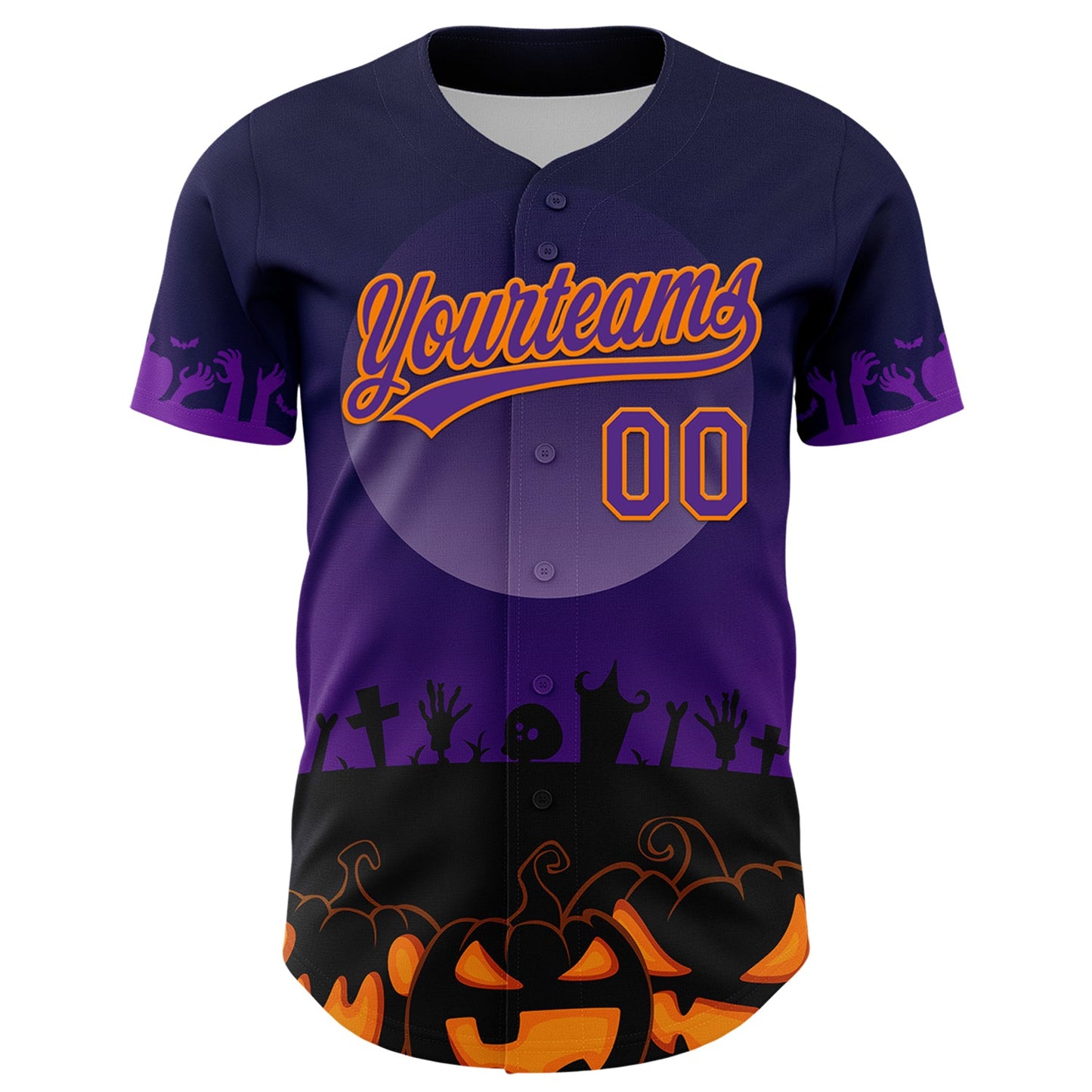 Custom Black Purple-Bay Orange 3D Pattern Halloween Skull Authentic Baseball Jersey - Sky-Custom