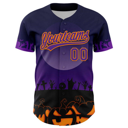 Custom Black Purple-Bay Orange 3D Pattern Halloween Skull Authentic Baseball Jersey - Sky-Custom