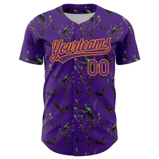 Custom Purple Bay Orange 3D Pattern Halloween Authentic Baseball Jersey - Sky-Custom