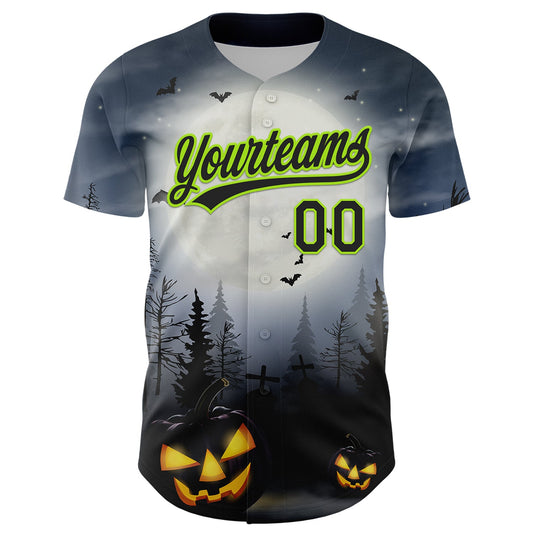 Custom Gray Black-Neon Green 3D Pattern Halloween Authentic Baseball Jersey - Sky-Custom
