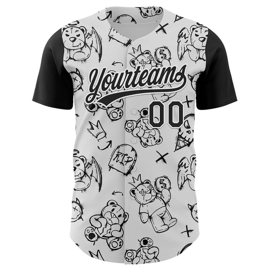Custom White Black 3D Pattern Halloween Authentic Baseball Jersey - Sky-Custom