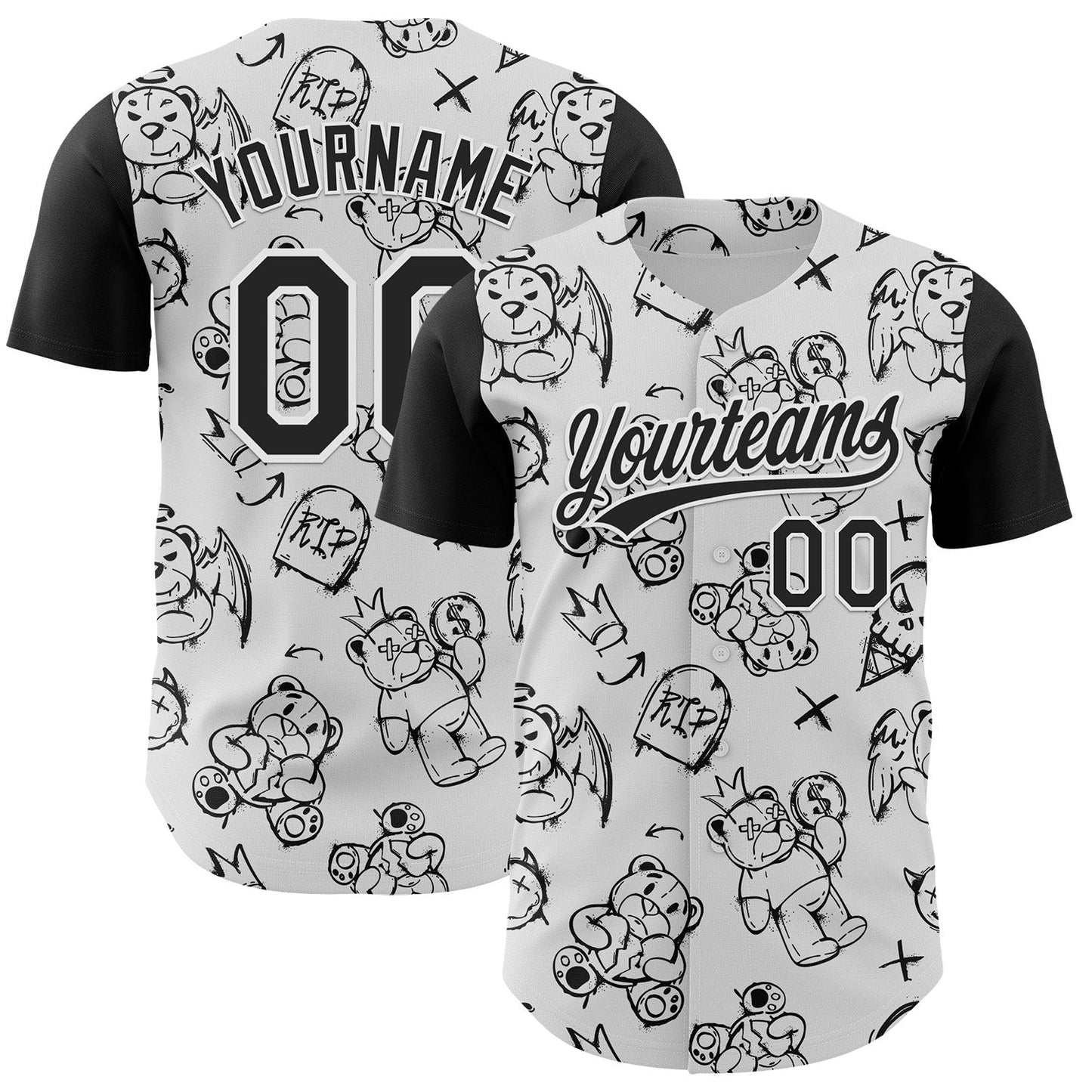 Custom White Black 3D Pattern Halloween Authentic Baseball Jersey - Sky-Custom