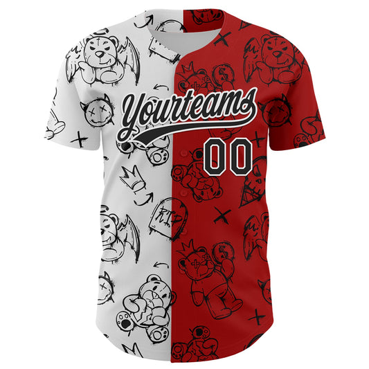 Custom Red Black-White 3D Pattern Halloween Authentic Baseball Jersey - Sky-Custom
