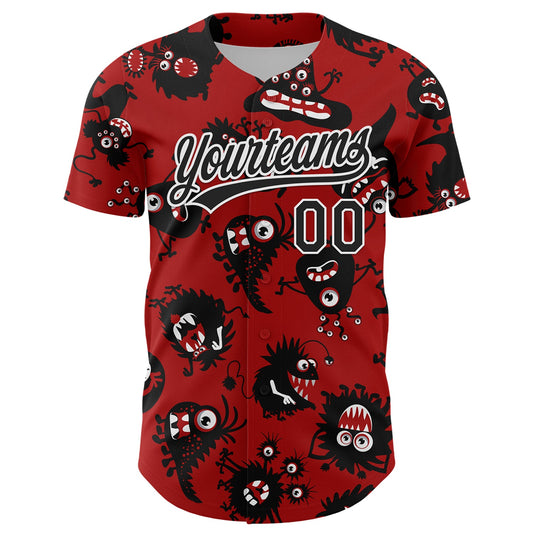 Custom Red Black-White 3D Pattern Halloween Authentic Baseball Jersey - Sky-Custom