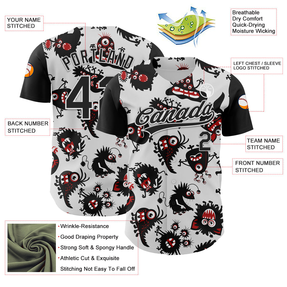 Custom White Black 3D Pattern Halloween Authentic Baseball Jersey - Sky-Custom