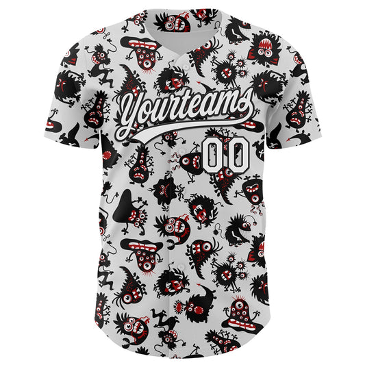 Custom White Black 3D Pattern Halloween Authentic Baseball Jersey - Sky-Custom