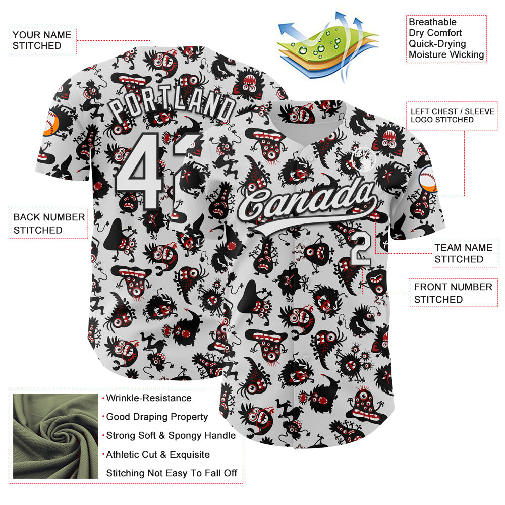 Custom White Black 3D Pattern Halloween Authentic Baseball Jersey - Sky-Custom