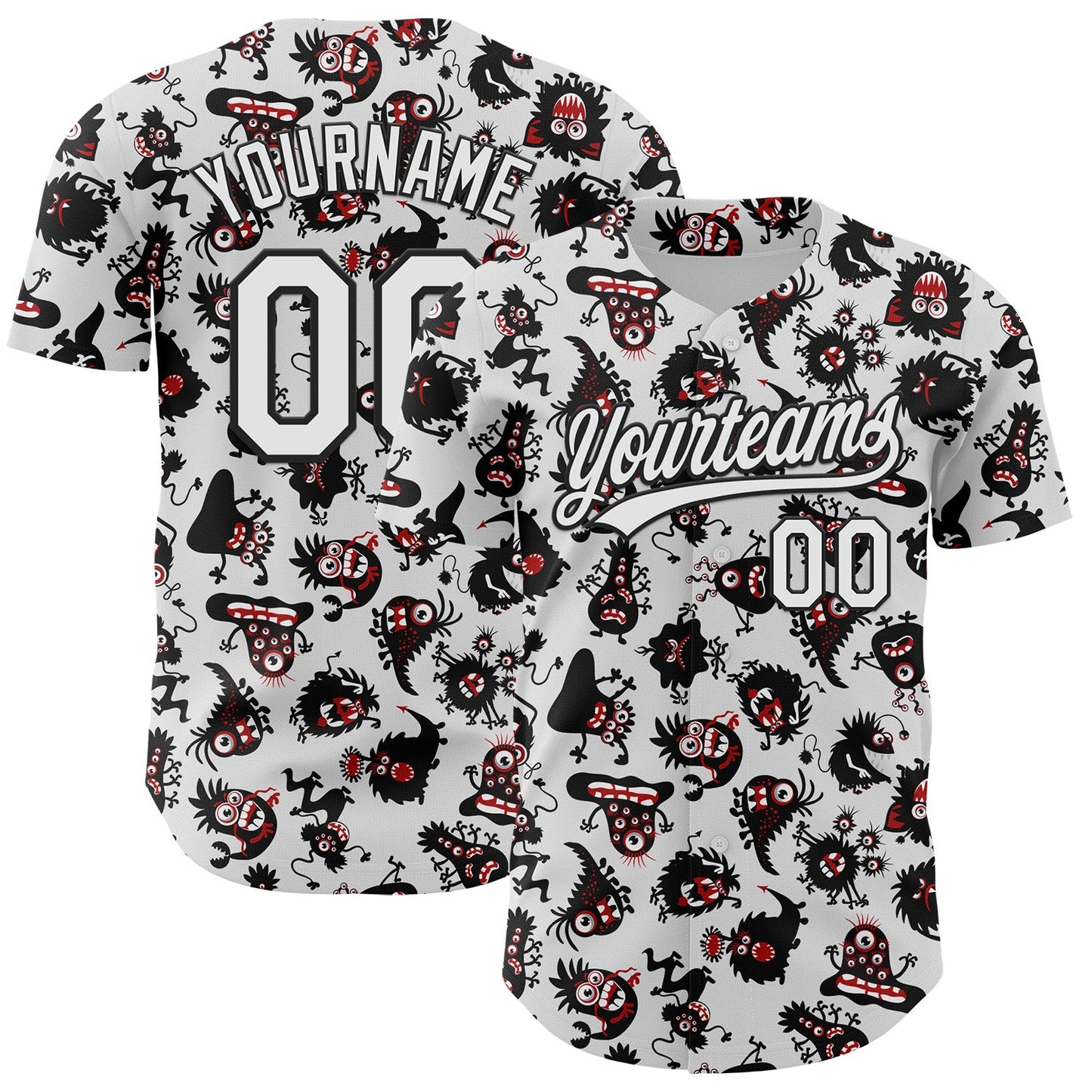 Custom White Black 3D Pattern Halloween Authentic Baseball Jersey - Sky-Custom