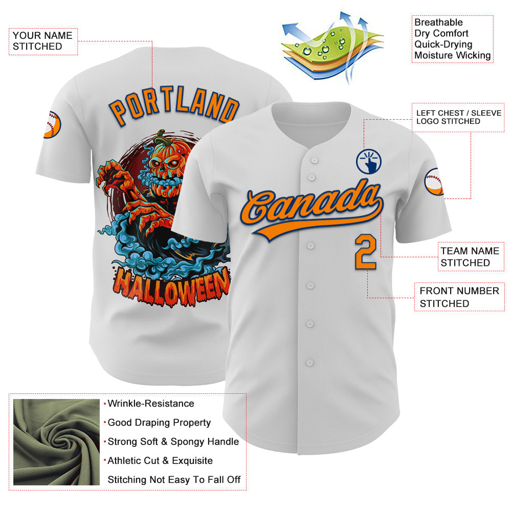 Custom White Bay Orange-US Navy Blue 3D Pattern Halloween Authentic Baseball Jersey - Sky-Custom