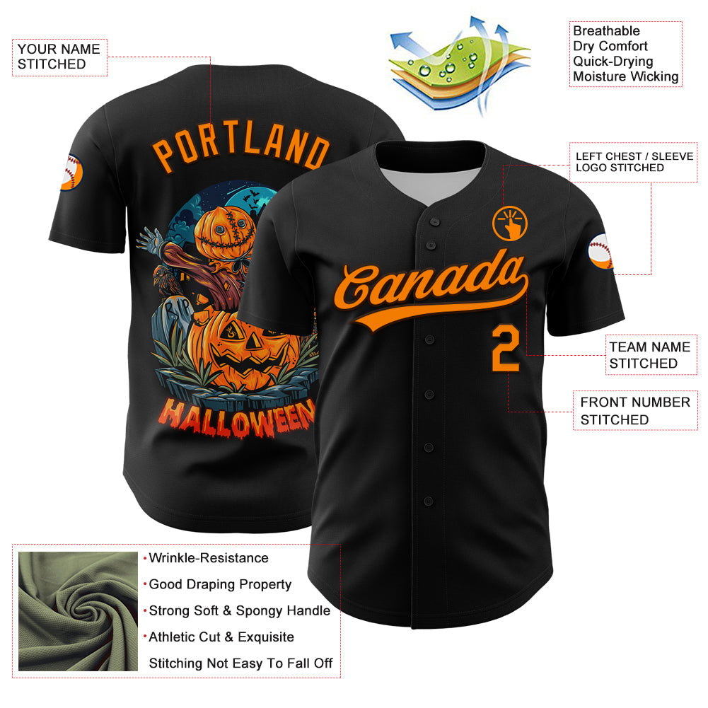 Custom Black Bay Orange-Brown 3D Pattern Halloween Authentic Baseball Jersey - Sky-Custom