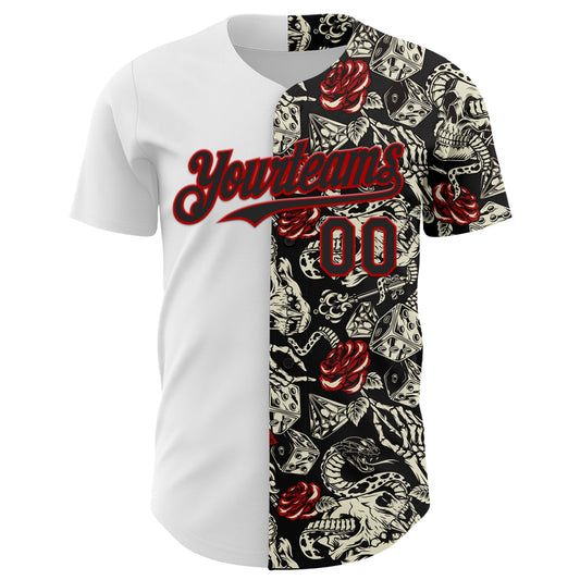 Custom White Black-Red 3D Pattern Design Vintage Tattoos Authentic Baseball Jersey - Sky-Custom