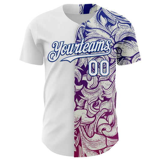 Custom White Royal 3D Pattern Design Vintage Tattoos Authentic Baseball Jersey - Sky-Custom