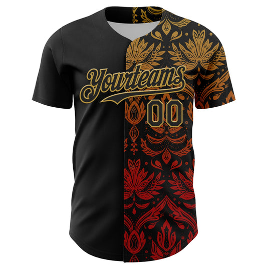 Custom Black Old Gold 3D Pattern Design Vintage Tattoos Authentic Baseball Jersey - Sky-Custom