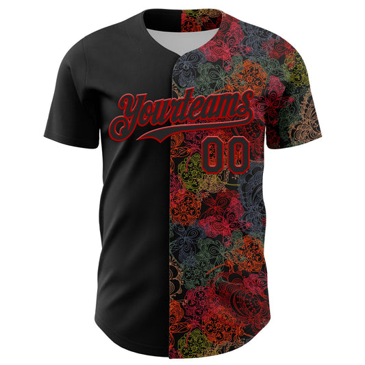 Custom Black Red 3D Pattern Design Vintage Tattoos Authentic Baseball Jersey - Sky-Custom