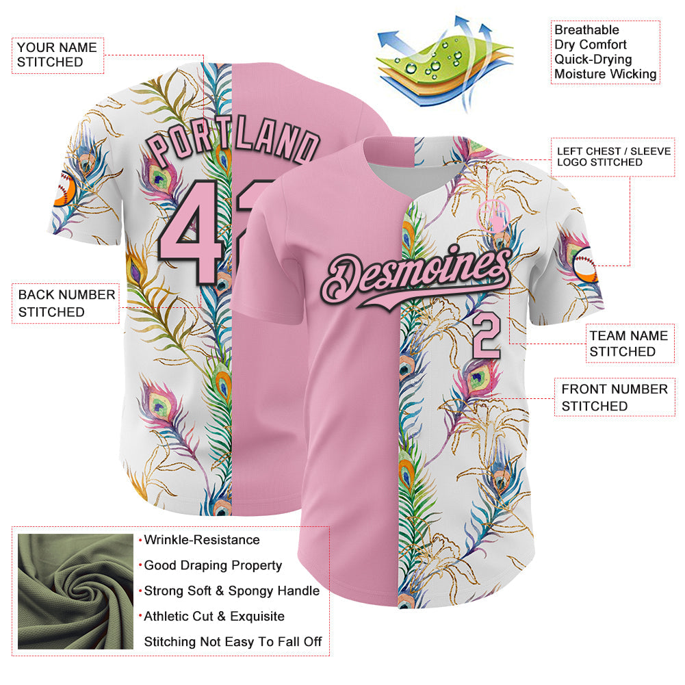 Custom White Light Pink-Black 3D Pattern Design Vintage Tattoos Authentic Baseball Jersey - Sky-Custom