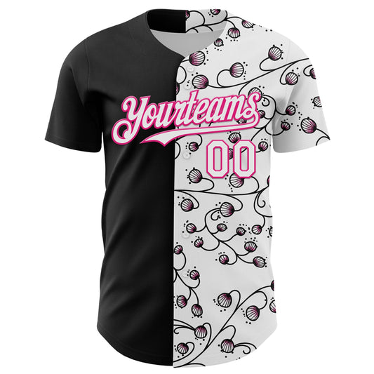 Custom Black White-Hot Pink 3D Pattern Design Vintage Tattoos Authentic Baseball Jersey - Sky-Custom