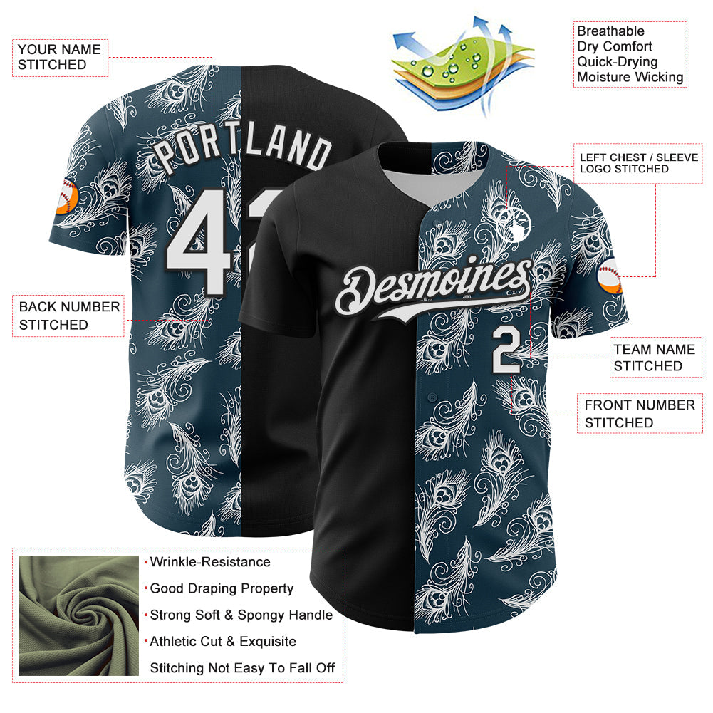 Custom Black White 3D Pattern Design Vintage Tattoos Authentic Baseball Jersey - Sky-Custom