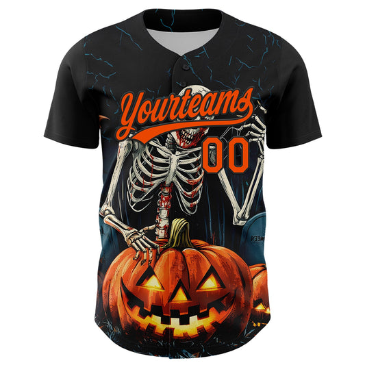 Custom Black Orange 3D Halloween Authentic Baseball Jersey - Sky-Custom