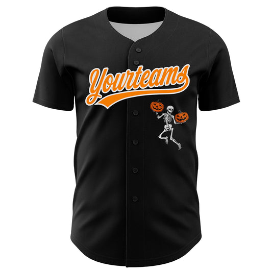 Custom Black Bay Orange-White 3D Halloween Authentic Baseball Jersey - Sky-Custom