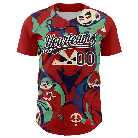 Custom Red Black-White 3D Halloween Authentic Baseball Jersey - Sky-Custom