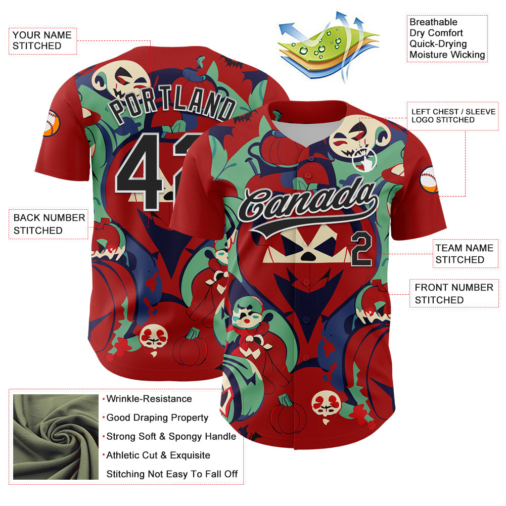 Custom Red Black-White 3D Halloween Authentic Baseball Jersey - Sky-Custom