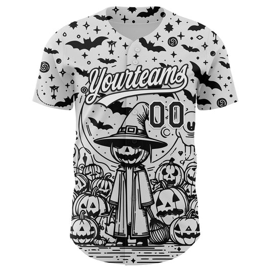 Custom White Black 3D Halloween Authentic Baseball Jersey - Sky-Custom