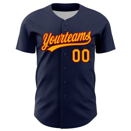 Custom Navy Gold-Red 3D Halloween Authentic Baseball Jersey - Sky-Custom