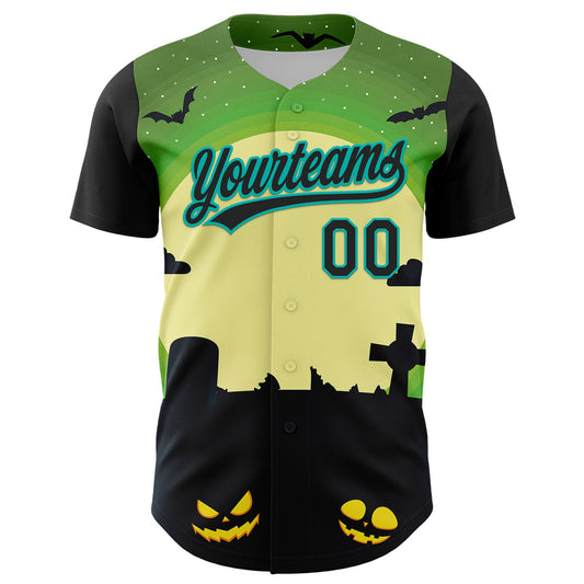 Custom Green Black-Aqua 3D Halloween Authentic Baseball Jersey - Sky-Custom