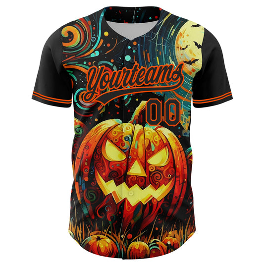 Custom Black Orange 3D Halloween Authentic Baseball Jersey - Sky-Custom