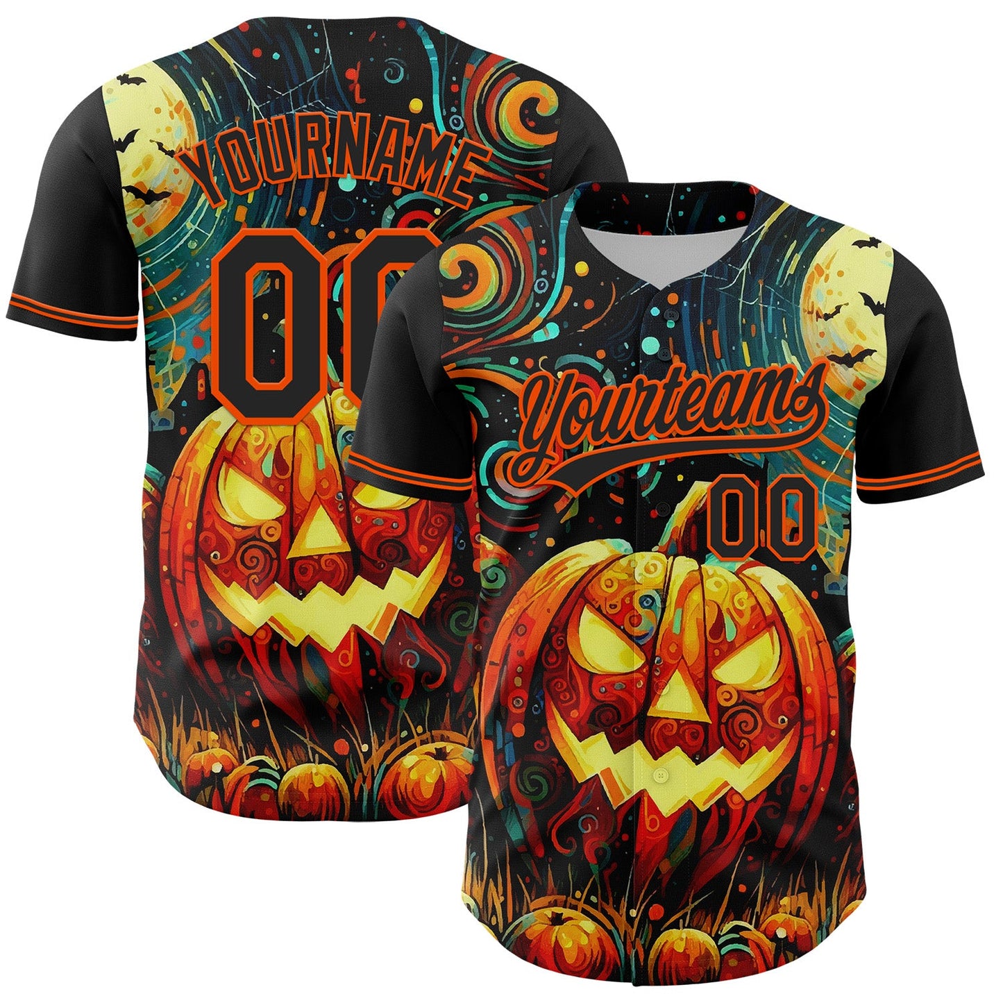 Custom Black Orange 3D Halloween Authentic Baseball Jersey - Sky-Custom