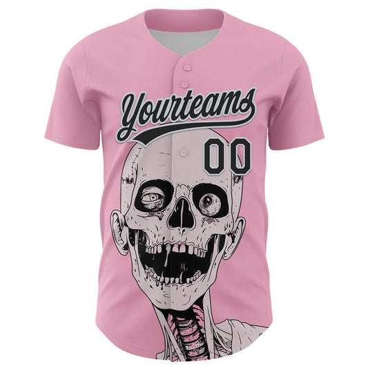 Custom Light Pink Black-Silver 3D Halloween Authentic Baseball Jersey - Sky-Custom
