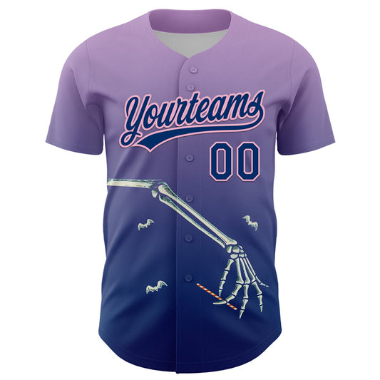 Custom Light Purple US Navy Blue-Light Pink 3D Halloween Authentic Baseball Jersey - Sky-Custom