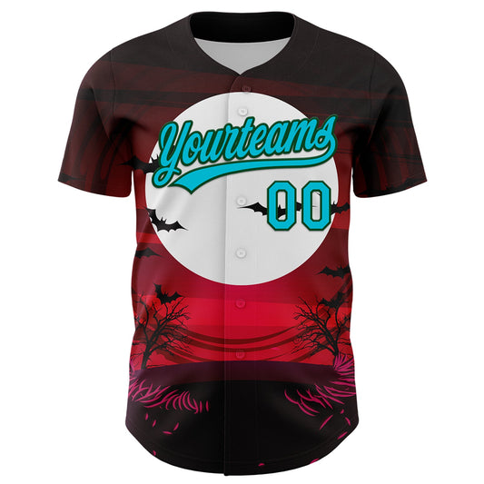 Custom Black Lakes Blue-Green 3D Halloween Authentic Baseball Jersey - Sky-Custom
