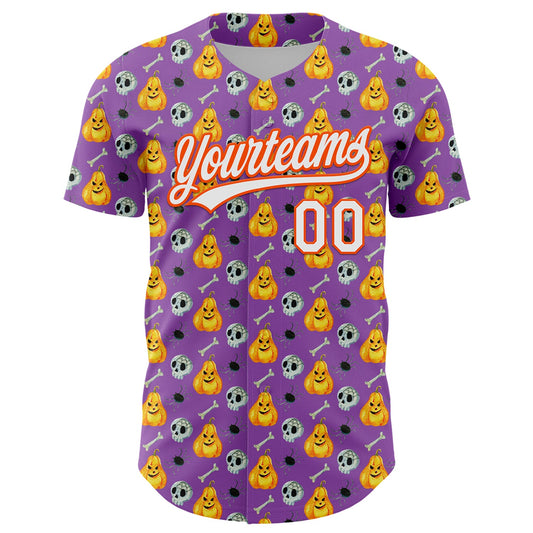 Custom Medium Purple White-Orange 3D Halloween Authentic Baseball Jersey - Sky-Custom