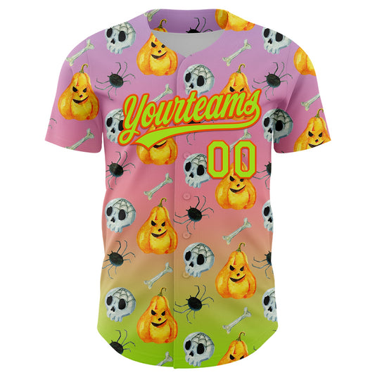 Custom Light Purple Neon Green Light Pink-Orange 3D Halloween Authentic Fade Baseball Jersey - Sky-Custom