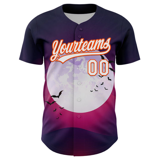 Custom Purple White-Orange 3D Halloween Authentic Baseball Jersey - Sky-Custom
