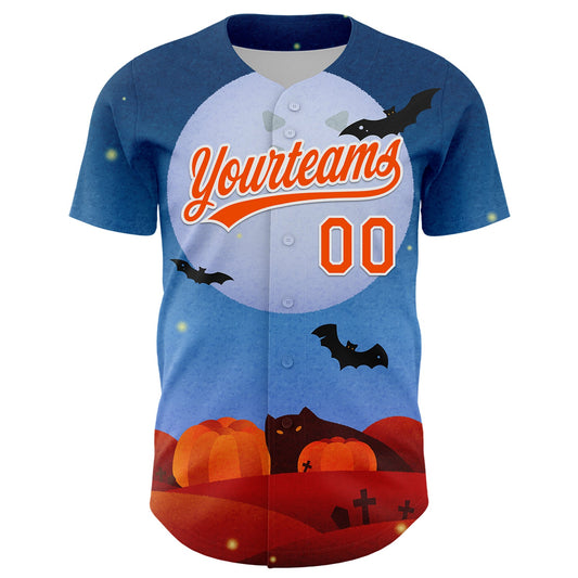 Custom Blue Orange-White 3D Halloween Authentic Baseball Jersey - Sky-Custom