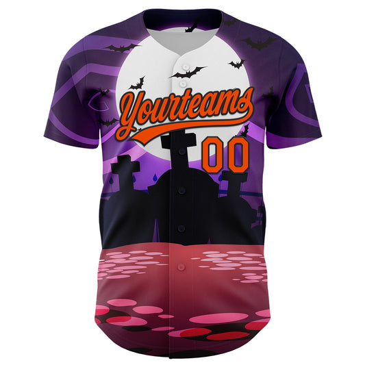 Custom Purple Orange-Black 3D Halloween Authentic Baseball Jersey - Sky-Custom