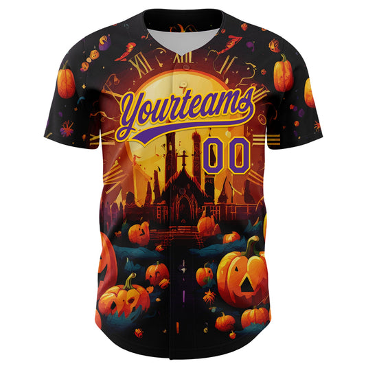 Custom Black Purple-Yellow 3D Halloween Authentic Baseball Jersey - Sky-Custom