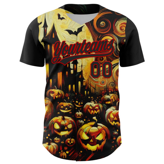Custom Black Red 3D Halloween Authentic Baseball Jersey - Sky-Custom