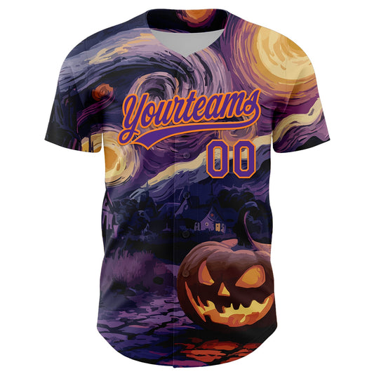 Custom Purple Bay Orange 3D Halloween Authentic Baseball Jersey - Sky-Custom