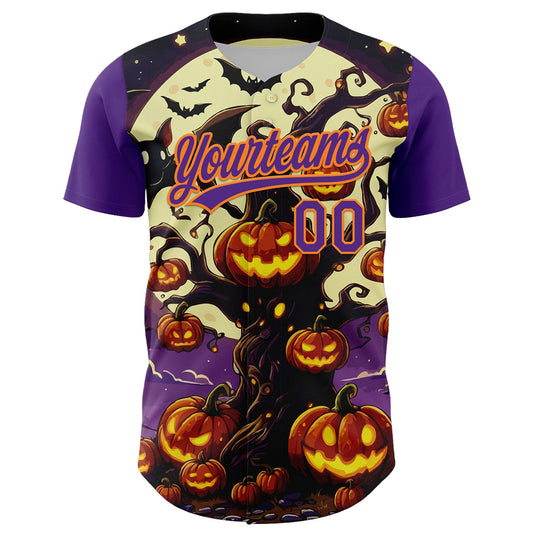 Custom Purple Bay Orange 3D Halloween Authentic Baseball Jersey - Sky-Custom