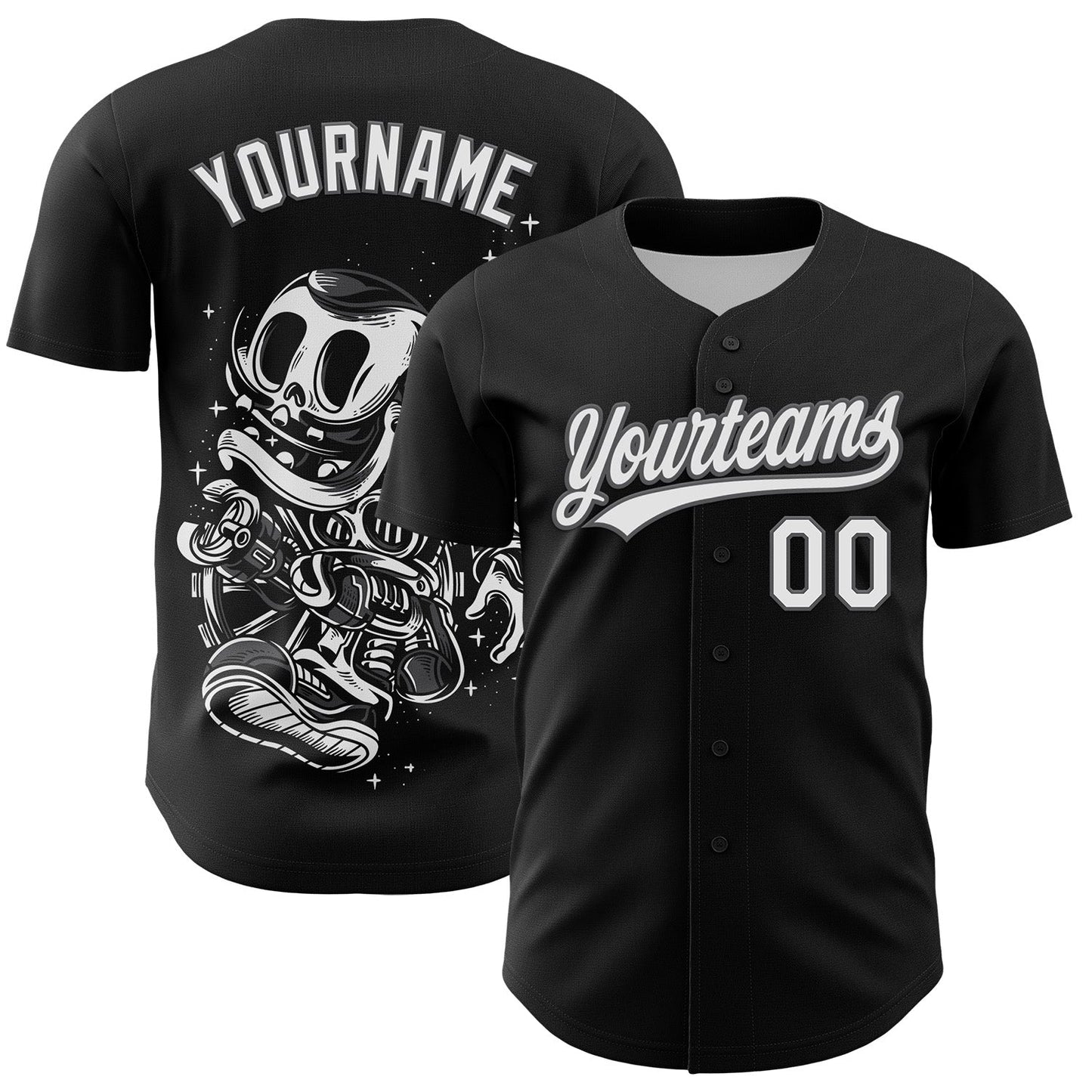 Custom Black White-Steel Gray 3D Halloween Authentic Baseball Jersey - Sky-Custom