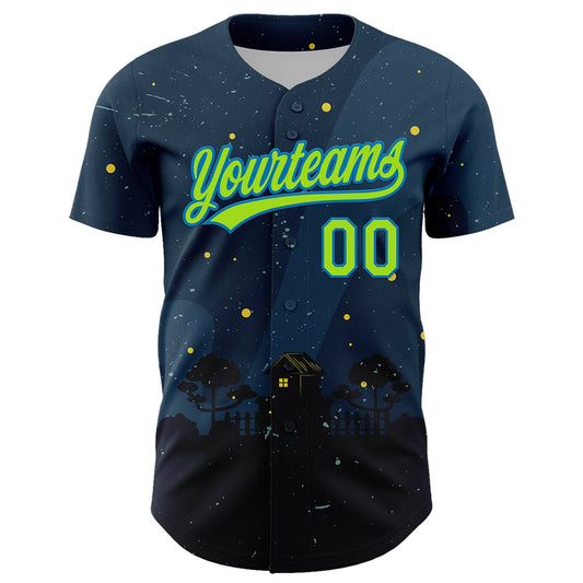 Custom Navy Neon Green-Blue 3D Halloween Authentic Baseball Jersey - Sky-Custom