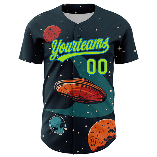 Custom Navy Neon Green-Blue 3D Halloween Authentic Baseball Jersey - Sky-Custom