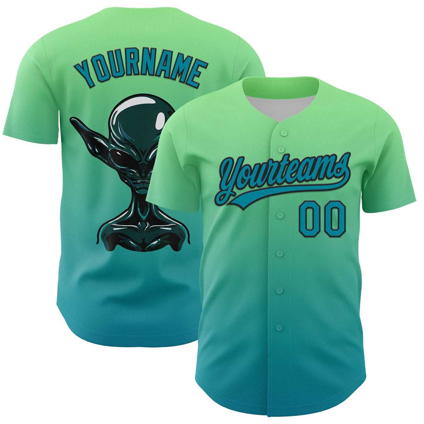 Custom Pea Green Teal-Black 3D Halloween Authentic Baseball Jersey - Sky-Custom
