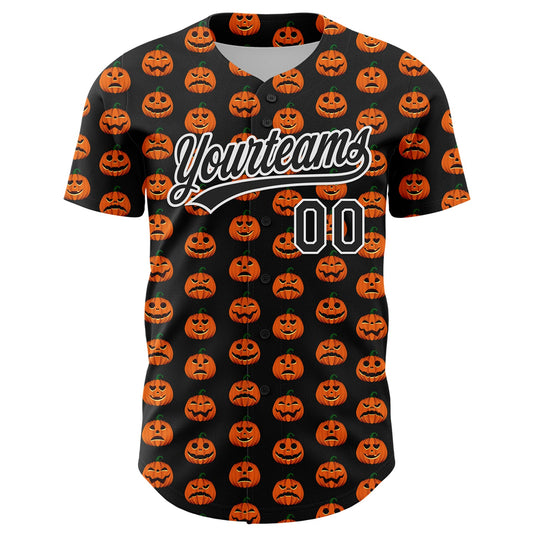 Custom Black White 3D Halloween Authentic Baseball Jersey - Sky-Custom