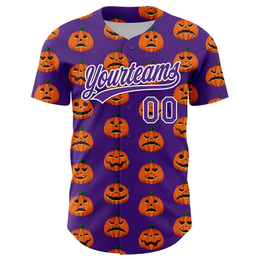 Custom Purple White 3D Halloween Authentic Baseball Jersey - Sky-Custom