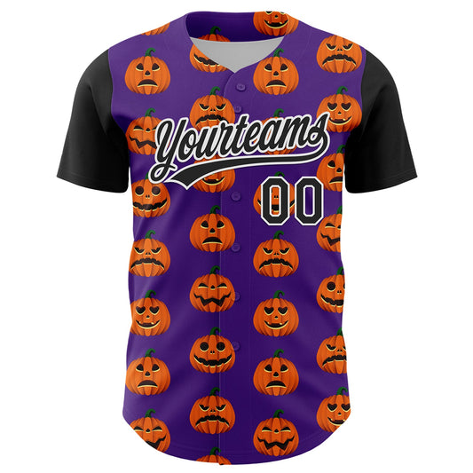 Custom Purple Black-White 3D Halloween Authentic Baseball Jersey - Sky-Custom