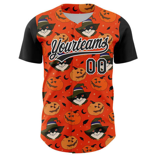 Custom Orange Black-White 3D Halloween Authentic Baseball Jersey - Sky-Custom